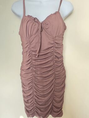 Ruched Spaghetti Strap Mini Dress in Mauve